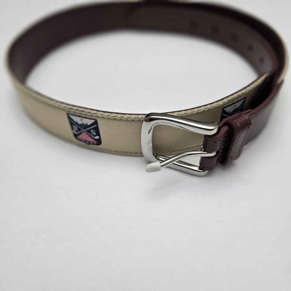 Boston Scott Men's Golf Crest Belt Leather Trim Adjustable Buckle Casual Preppy - Picture 3 of 4